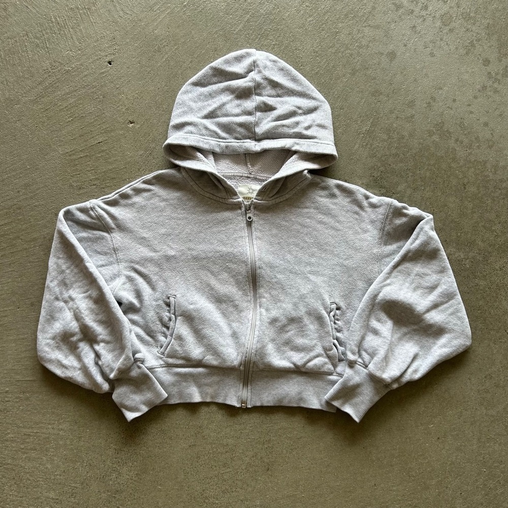 OFFLINE by Aerie Cropped Sweatshirt Womens XS Gray French Terry Full Zip Hoodie